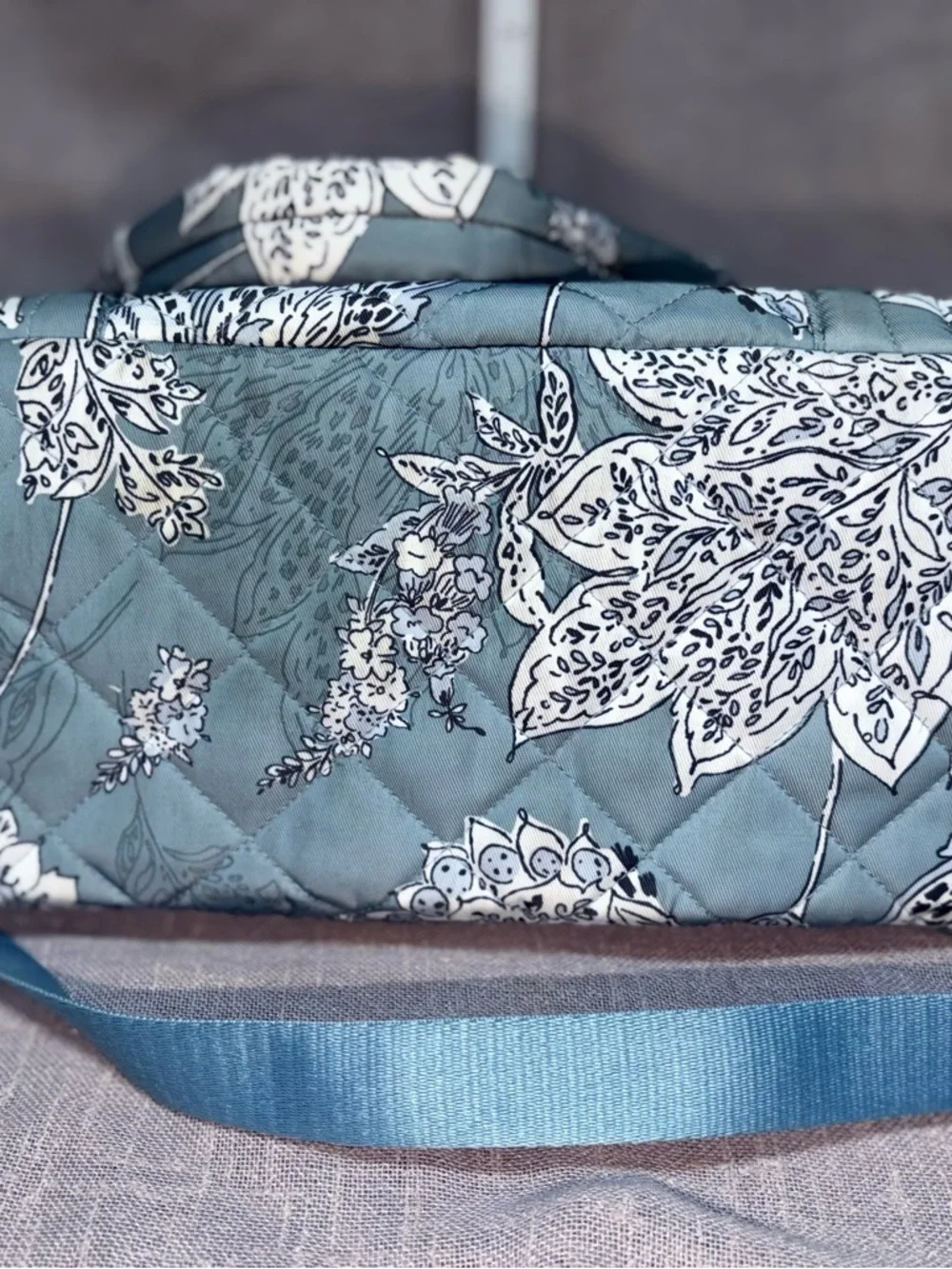 Vera Bradley Quilted Floral Tote Bag in Dusty Blue and White